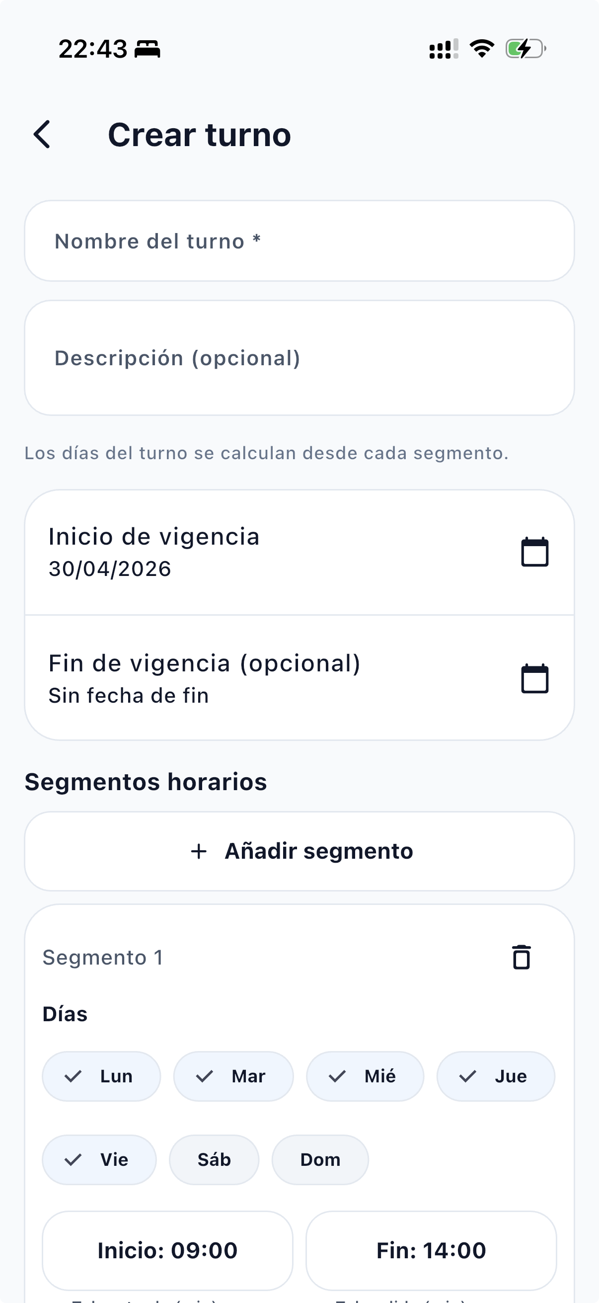 Formulario — nombre y vigencia